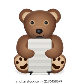 Teddy bear with suitcase on a white background. Vector illustration.