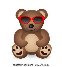 Teddy bear with sunglasses on a white background. Vector illustration.