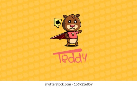 Teddy Bear Superhero Cartoon Character Logo icon for toy stores 