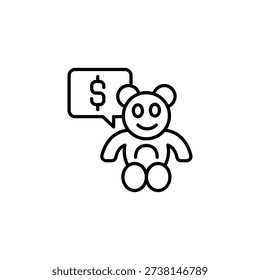 Teddy Bear Symbol With Dollar Sign Speech Bubble. Financial Concept Icon Outline