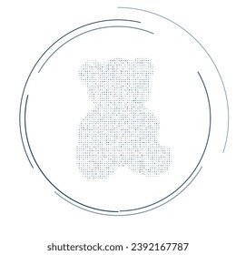 El símbolo del oso de peluche lleno de puntos de color azul oscuro. Estilo de puntillismo. Ilustración del vector sobre fondo blanco