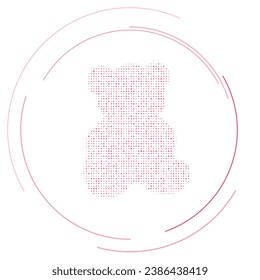 The teddy bear symbol filled with pink dots. Pointillism style. Vector illustration on white background