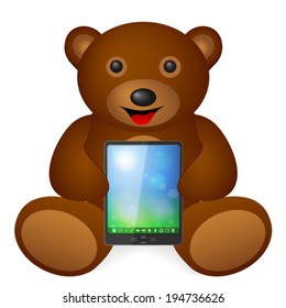 Teddy bear tablet on a white background. Vector illustration.