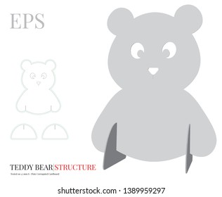 Teddy Bear Template, vector with die cut / laser cut layers. Teddy Bear Illustration, Kids paper toy