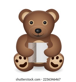 Teddy bear with toilet paper on a white background. Vector illustration.