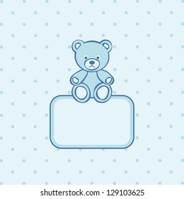 Teddy bear toy blue frame. Vector illustration.