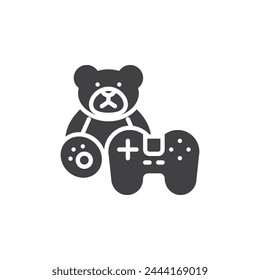Icono de juguete de oso de peluche y Vector de gamepad. signo plano relleno para concepto móvil y Diseño web. Icono de glifo de Juguetes y Juegos. Símbolo, ilustración del logotipo. Vector gráfico