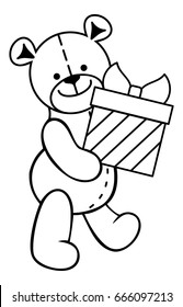 Brinquedo de urso de pelúcia com caixa de presente. clip-art vetorial.