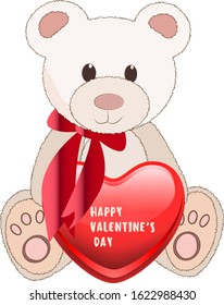 Teddy bear toy for a gift for Valentine's Day with a red heart and a wish. Isolated bear image with a red bow. 
