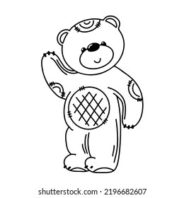 Teddy bear toy in hand drawn doodle style. Cute child element for playing activity. vector illustration.