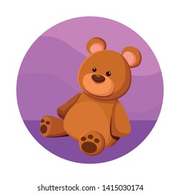 caricatura en icono de juguete de peluche en icono circular