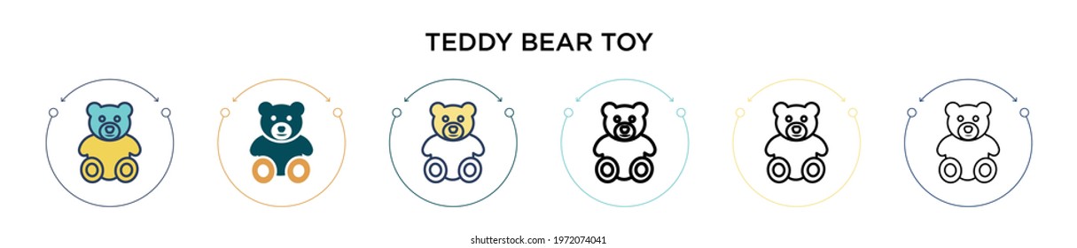 Teddy bear toy icon in filled, thin line, outline and stroke style. Vector illustration of two colored and black teddy bear toy vector icons designs can be used for mobile, ui, web