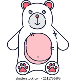 Icono de juguete de oso de peluche de peluche vectores aislados en fondo blanco. Un animal esponjoso y lindo para el niño. Dibujo de figuras mínimo