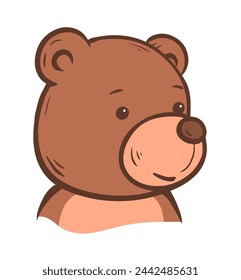Teddy bear toy. Kind bear head portrait. Character for children. Character for a postcard. Cartoon vector isolated illustration on white background. Hand drawn line