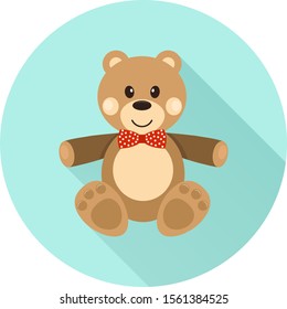 Teddy bear. Toy teddy bear on a green background with shadow. Vector illustration of a soft toy. Vector.