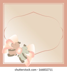 Teddy bear toy pink frame. Vector illustration.