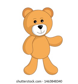 teddy bear toy stands, greets and smiles vector isolated image. cute cartoon illustration for children