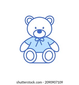 Teddy bear toy thin line icon. Cute blue outline graphic character. Baby toy isolated on white background. Minimal vector illustration.