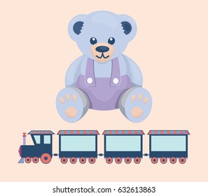 teddy bear and toy train