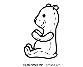 Teddy bear toy. Vector single color outline illustration.