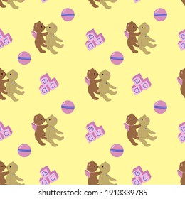 Oso de peluche y juguetes. Impresión vectorial sin problemas.