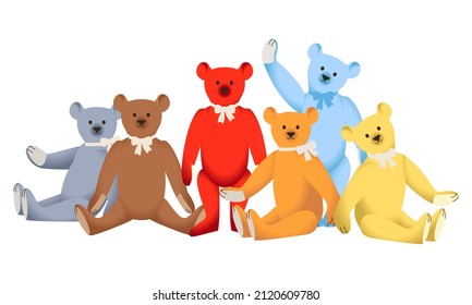 Teddy  Bear Toys Set. Vector illustration.