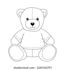 Teddy bear in a T-shirt. A toy. Black and white vector image. Coloring.