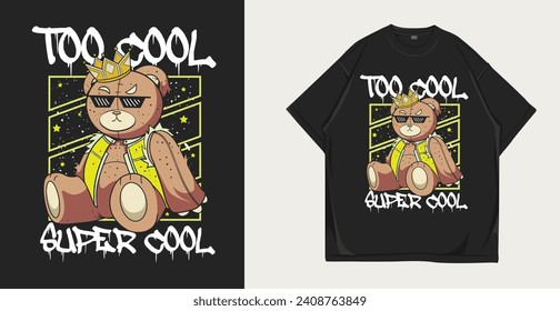 Teddy bear urban t shirt print design, urban vector graphic for t shirt print, illustration for apparel and clothing