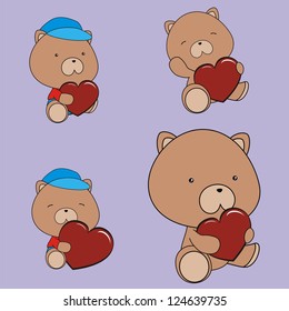 teddy bear valentine heart set in vector format very easy to edit