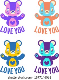 Teddy Bear Valentine's Day Card, Vector Flat Design