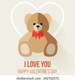 Teddy Bear Valentine's Day Card, Vector Flat Design