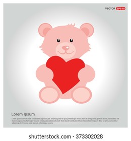 Teddy Bear Valentine's Day Card, Vector Flat Design