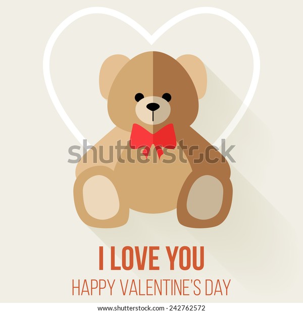 Teddy Bear Valentine s Day Card Vector Flat Design