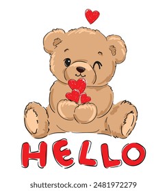 teddy bear vector hand drawn illustration cute print design for kids 