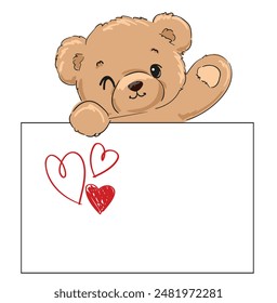 teddy bear vector hand drawn illustration cute print design for kids 