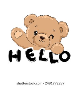 teddy bear vector hand drawn illustration cute print design for kids 