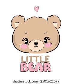 Teddy bear vector hand drawn illustration, cute print design for kids 