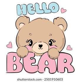 Teddy bear vector hand drawn illustration, cute print design for kids 