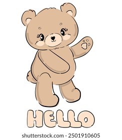 Teddy bear vector hand drawn illustration, cute print design for kids 