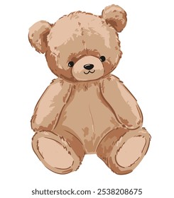 Diseño lindo de la impresión de la ilustración dibujada a mano del Vector del oso de peluche para los niños 