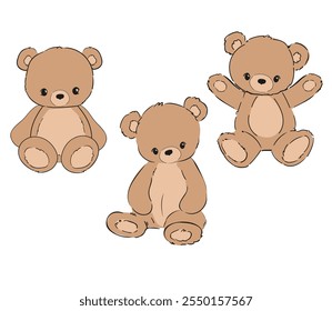 Diseño lindo de la impresión de la ilustración dibujada a mano del Vector del oso de peluche para los niños 