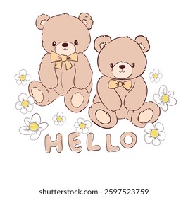 teddy bear vector hand drawn illustration cute print design for kids 
