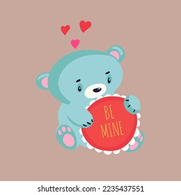 Teddy bear vector illustration in blue color suitable for valentine theme, birthday gift content, love, children
