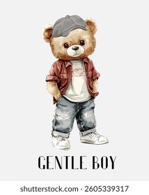 Teddy Bear Vector Illustration, Gentle Boy Character Isolated on White.