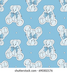 Teddy Bear. Vector illustration of seamless baby pattern.
