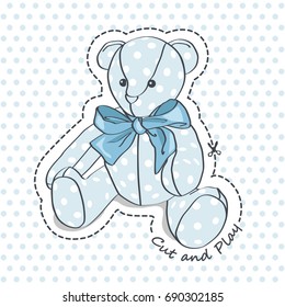 Teddy Bear. Vector illustration of seamless baby pattern. Polka dot background.