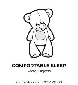 Vector de oso de peluche aislado. Cómoda ilustración del sueño vector blanco negro, buen sueño. juguete favorito lindo oso de peluche caricatura concepto trastorno del sueño insomnio depresión. Ilustración autoayuda