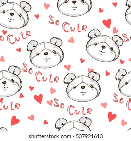 teddy bear vector seamless, cool print children's T-shirt with a bear textile, sketch vector illustration pattern