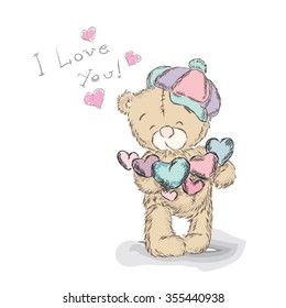 Teddy Bear vector.  St. Valentine's Day. Vector illustration for a greeting card, poster, or print on clothes.