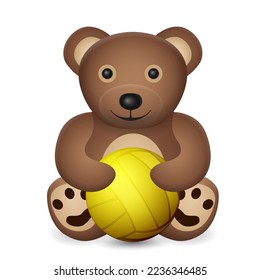 Teddy bear with water polo ball on a white background. Vector illustration.